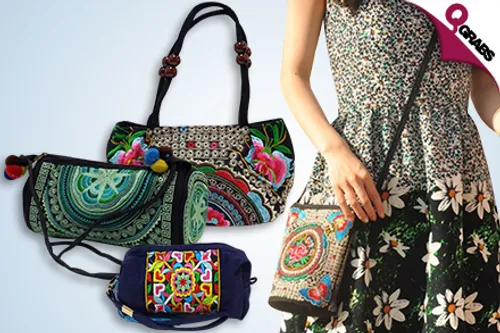 From QR15 Bring Beauty to your Attire with Embroidered Bags - Choose from various sizes & patterns! (Up to QR61 Value)